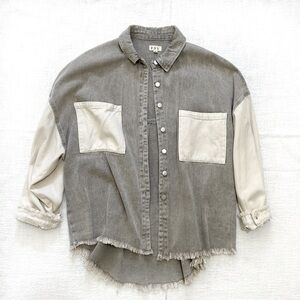 POL Oversized Twill Denim Jacket Two Toned Grey & Off White Women's Medium